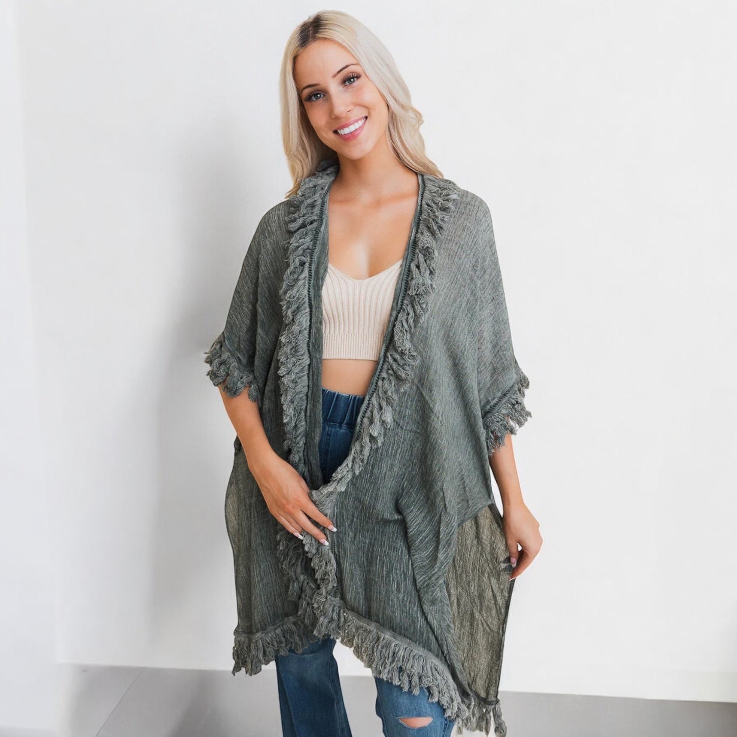 70225 Fringe Ruffle Kimono