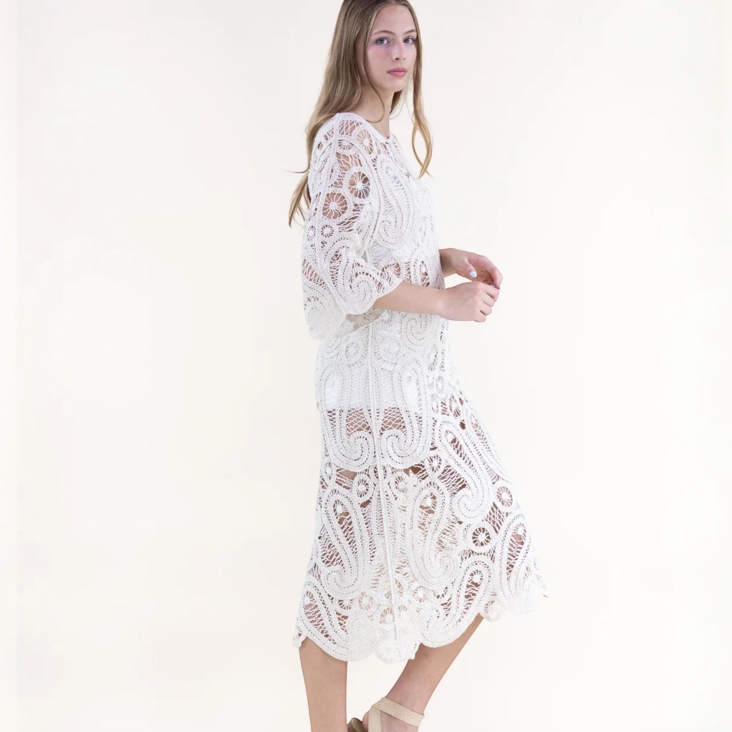 70156 Crochet Midi Dress