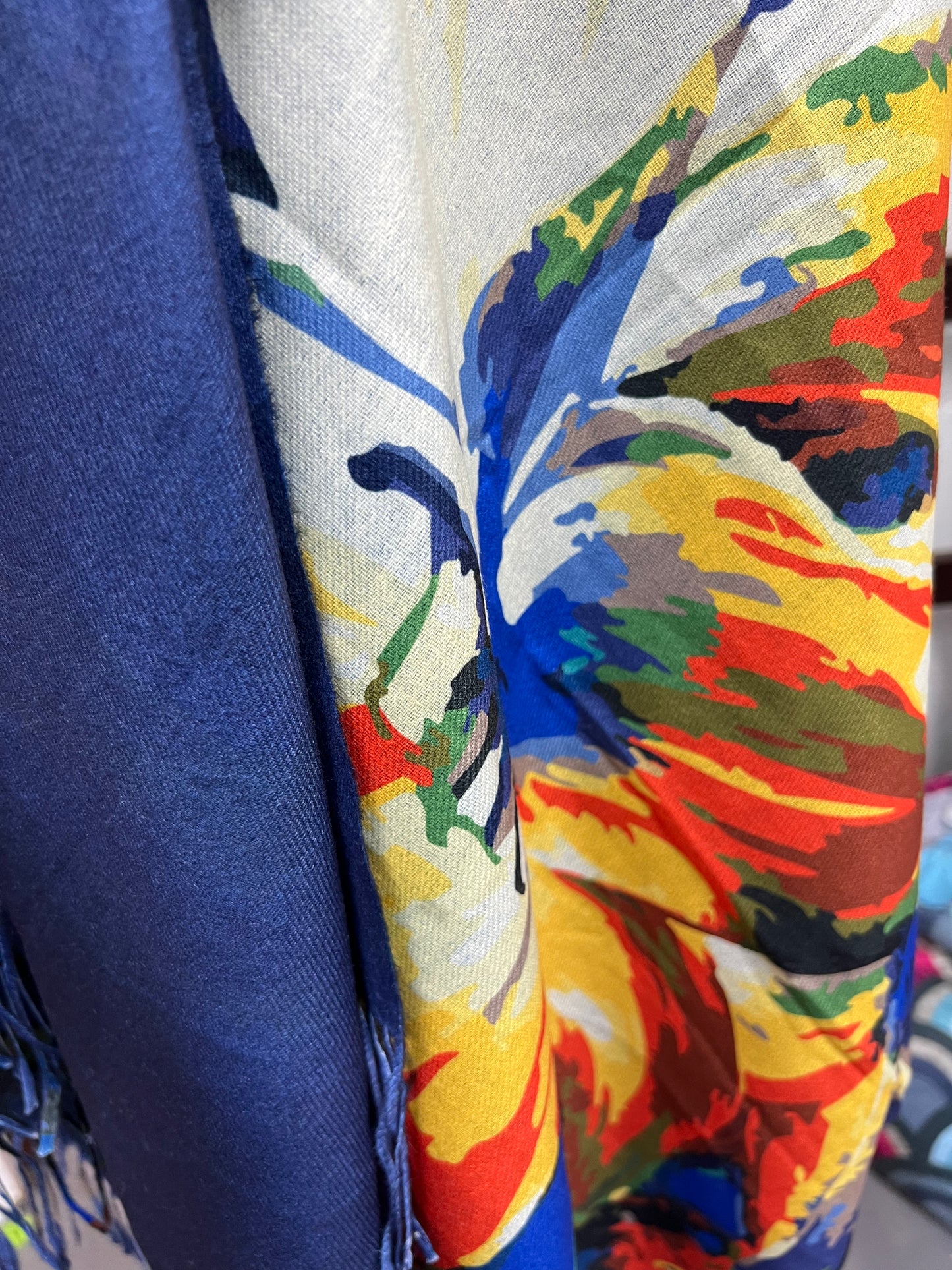 W70048.1 Canvas Shawl Poncho Blue