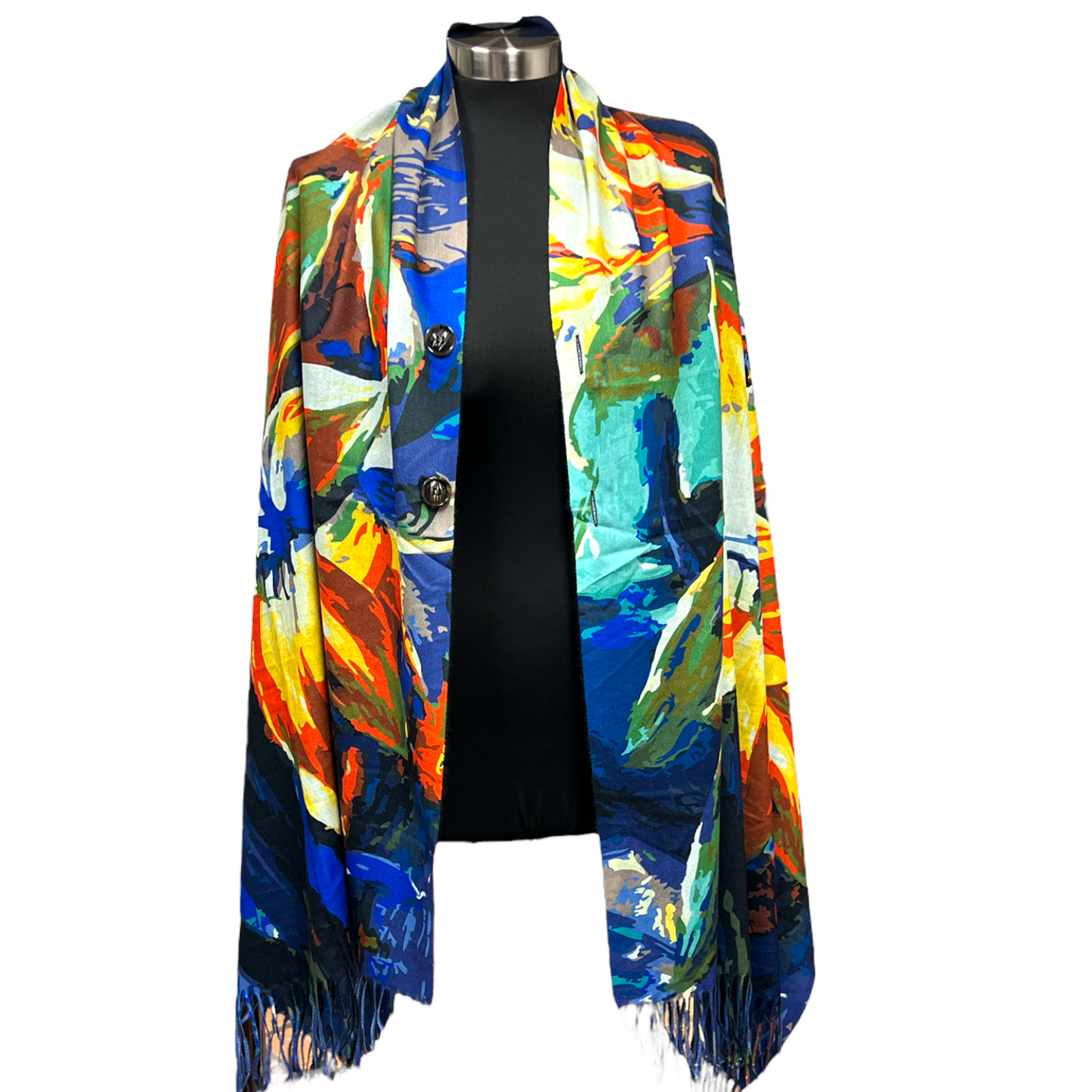 W70048.1 Canvas Shawl Poncho Blue