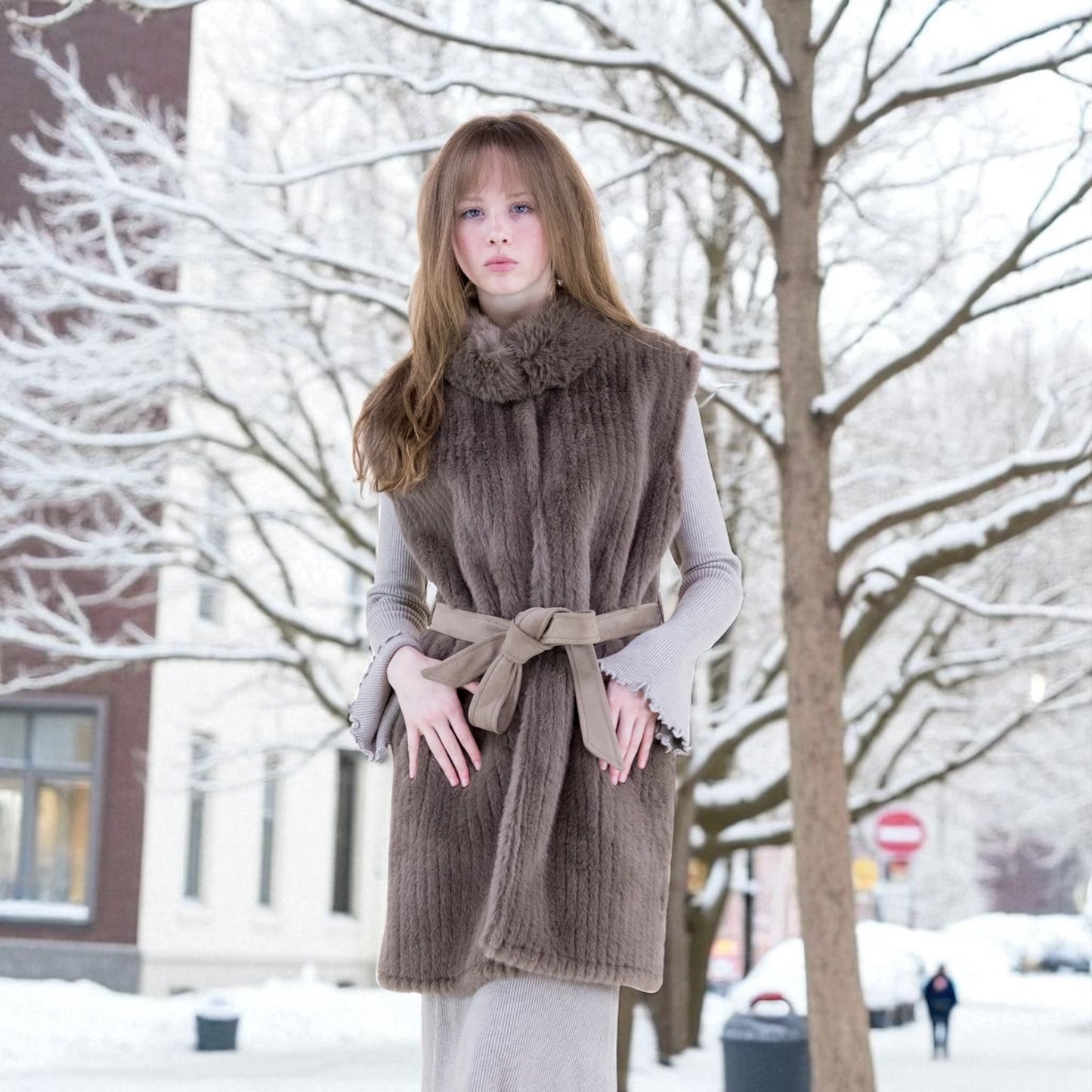 70111 Belted Fur Cape